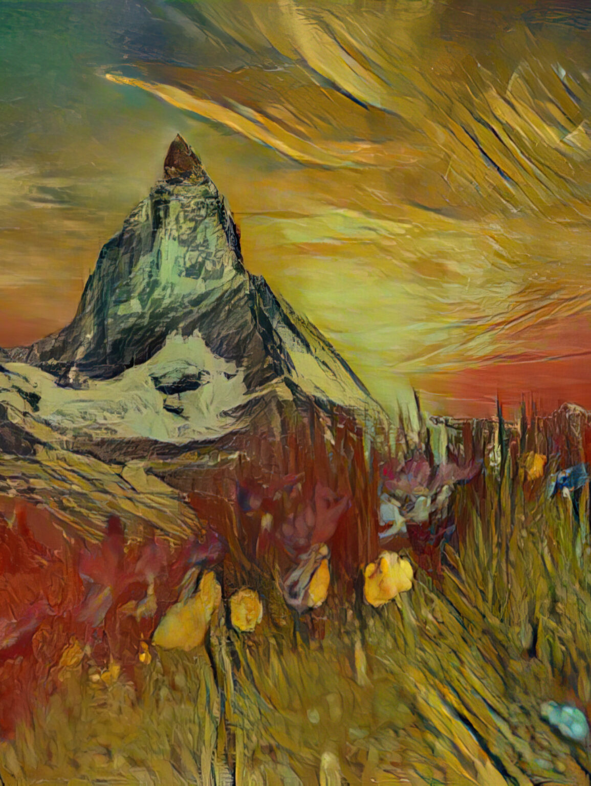 Wohnmobilbanner Alpen Wiese Stil van Gogh