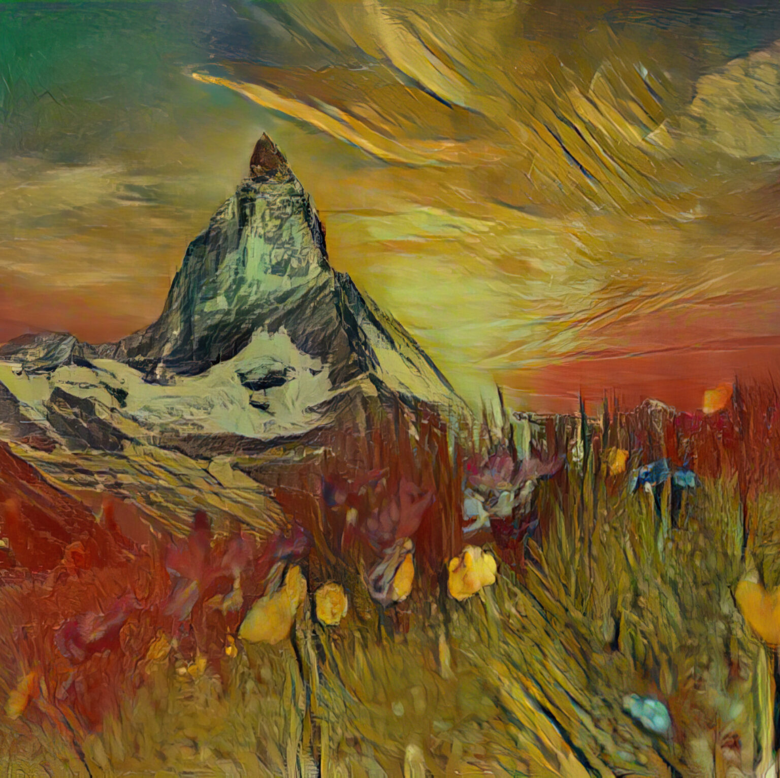 Wohnmobilbanner Alpen Wiese Stil van Gogh