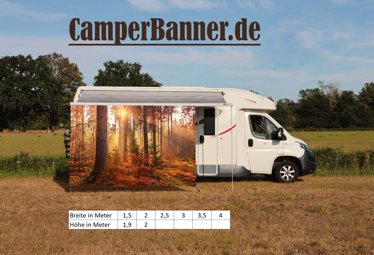 Wohnmobil Banner Markise Sonnenschutz Wald Bäume